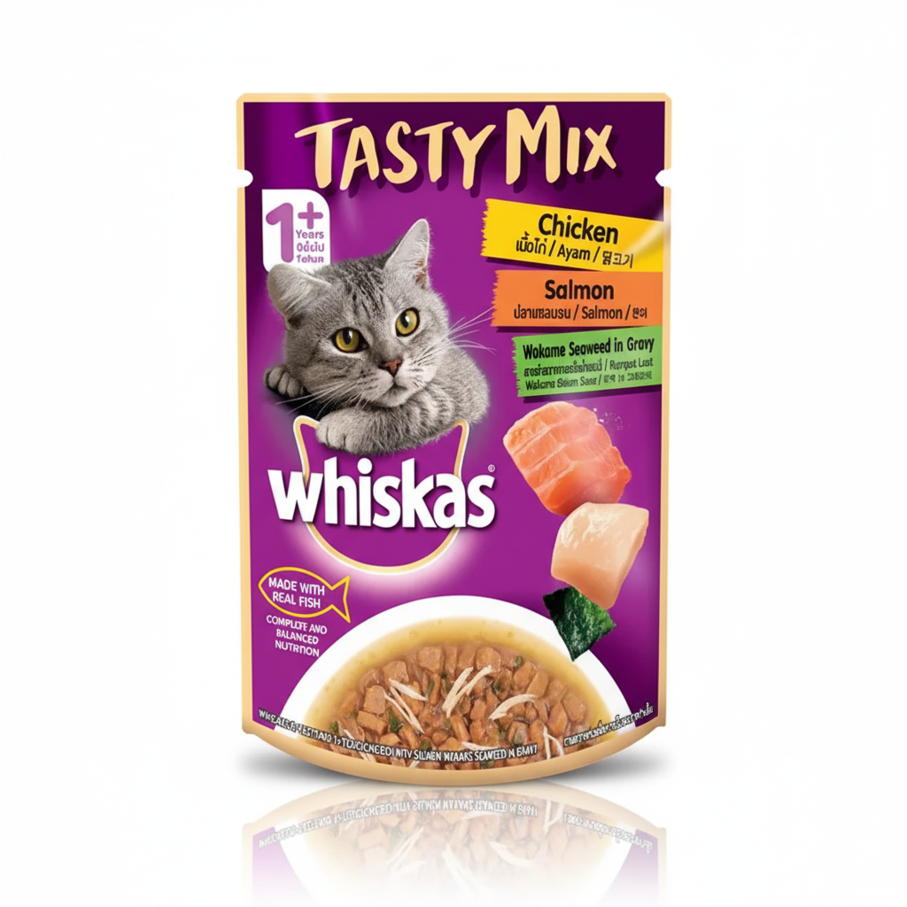 Whiskas Tasty Mix Chicken With Salmon Wakame Seaweed In Gravy Wet Cat Food  70g